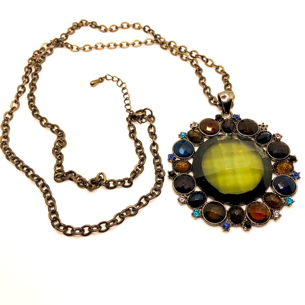 Grey & blue glass pendant necklace
